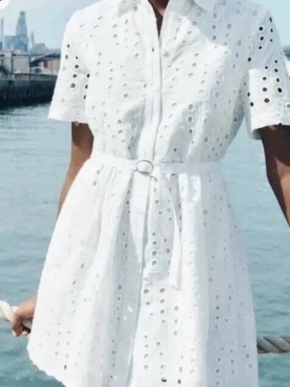 Zara ZW Collection Embroidered Eyelet Mini Dress NWT Size M White - Picture 1 of 13